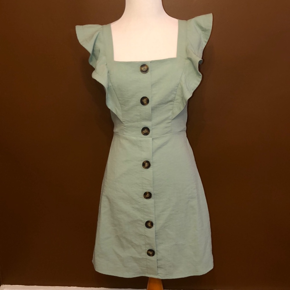 BNWT Ruffle Sleeve Mint Button Down Dress